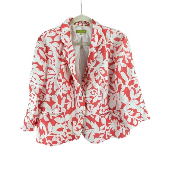 Sigrid Olsen Womens Floral Print Blazer Jacket Size 16 Red & White Feminine - Picture 7 of 8